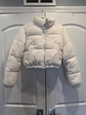 Garage White Cropped Puffer Jacket for Kids
